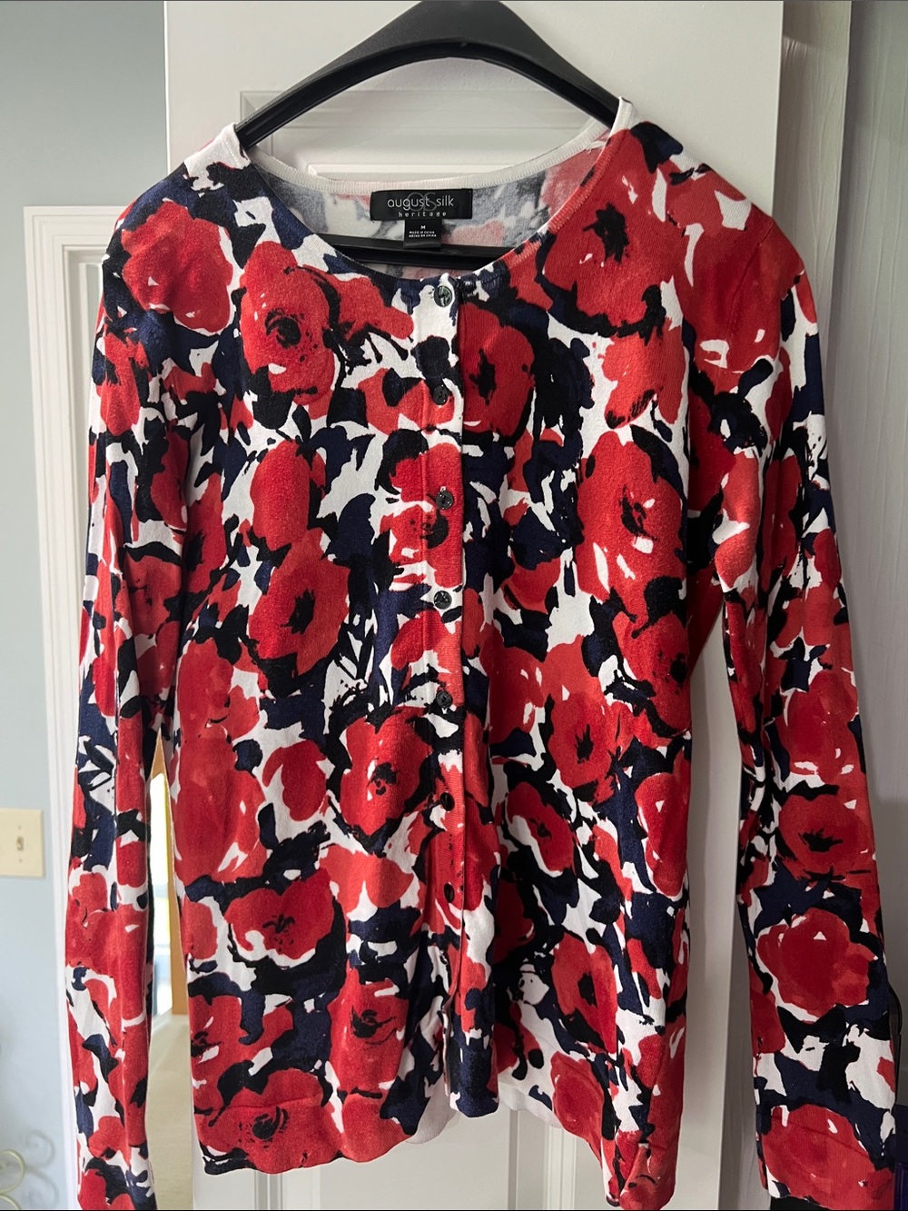 august silk Red Navy Floral Button-Front Cardigan